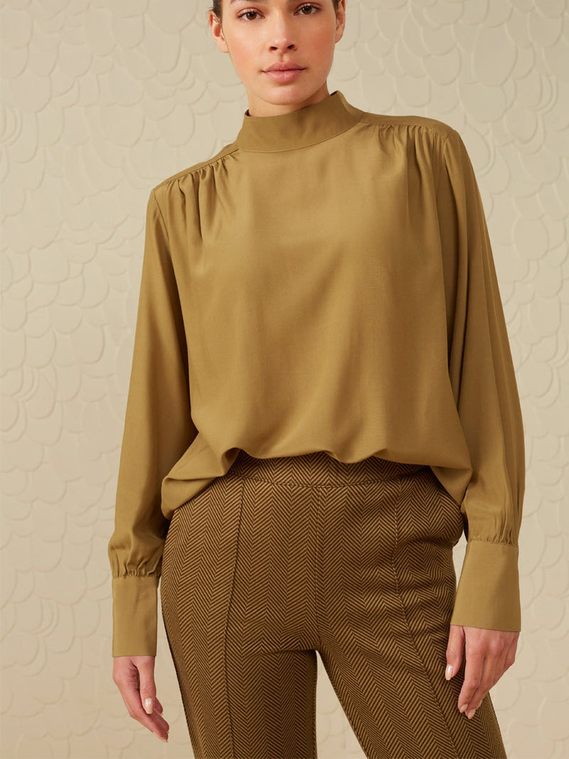 YAYA Soft herringbone trousers Dark army green dessin