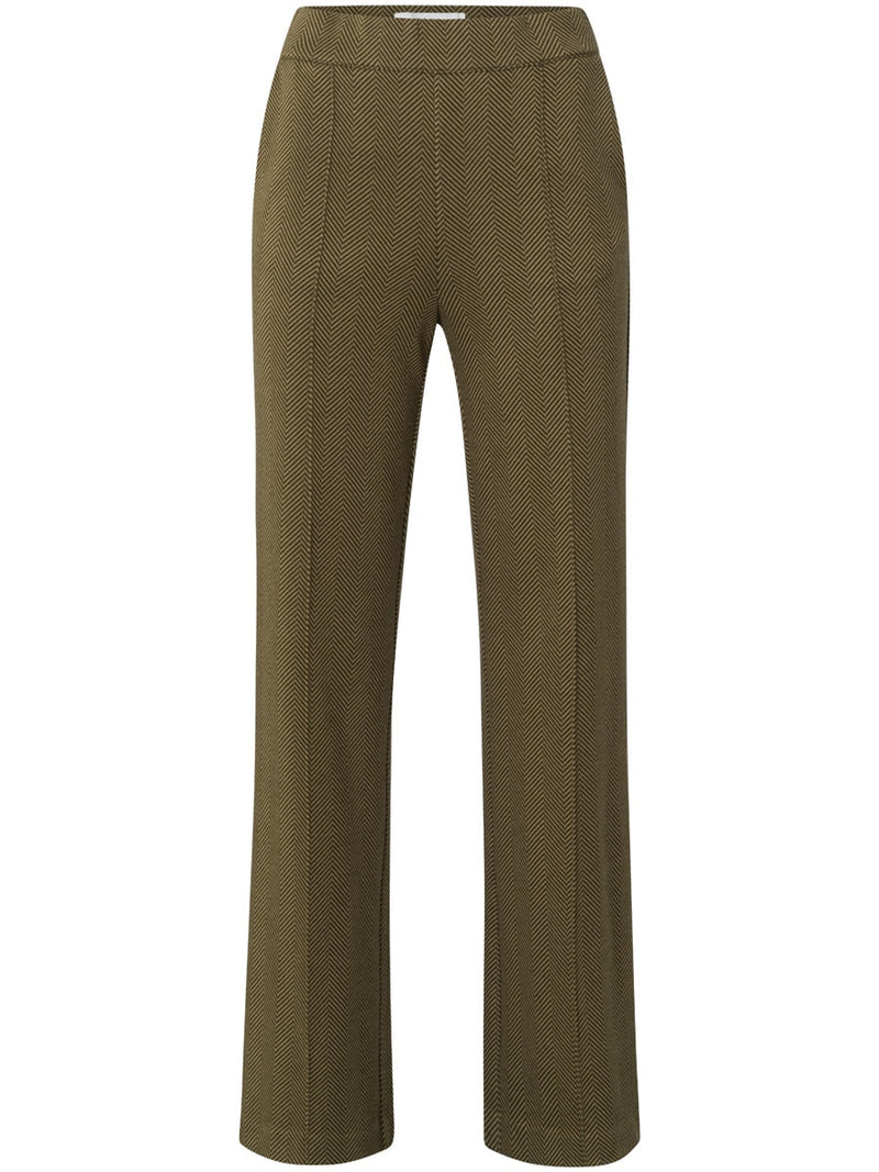 YAYA Soft herringbone trousers Dark army green dessin