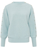 YAYA Sweater with button detail Plein AIr Blue Melange Neule Vaaleansininen