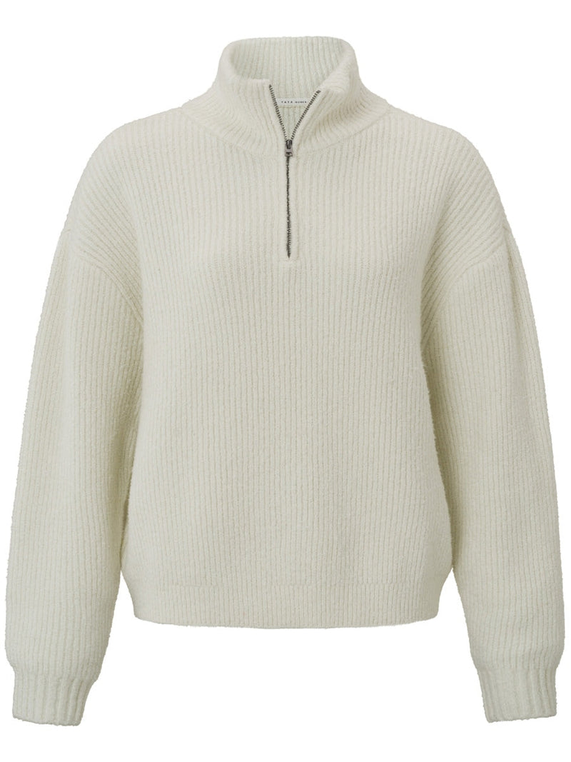 YAYA Sweater with collar and zipper Silver birch sand