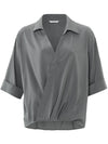 YAYA V-neck drape top Magnet Grey