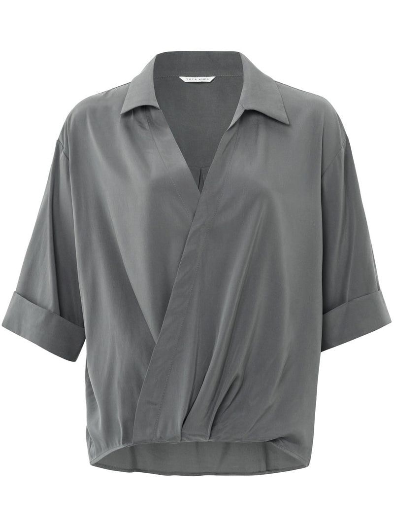 YAYA V-neck drape top Magnet Grey