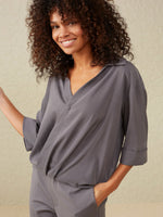 YAYA V-neck drape top Magnet Grey