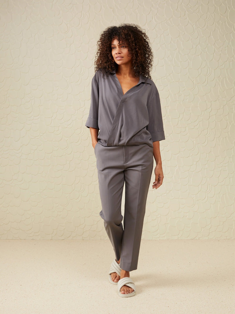 YAYA V-neck drape top Magnet Grey