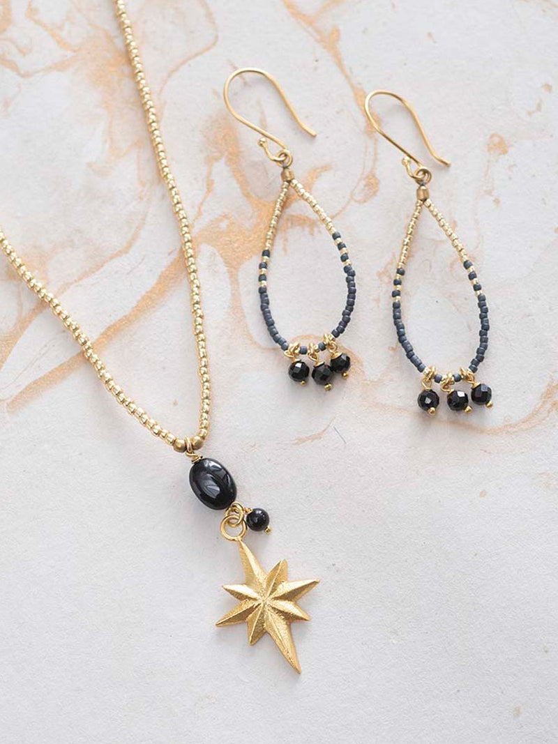 A Beautiful Story BECOMING black onyx gold earrings