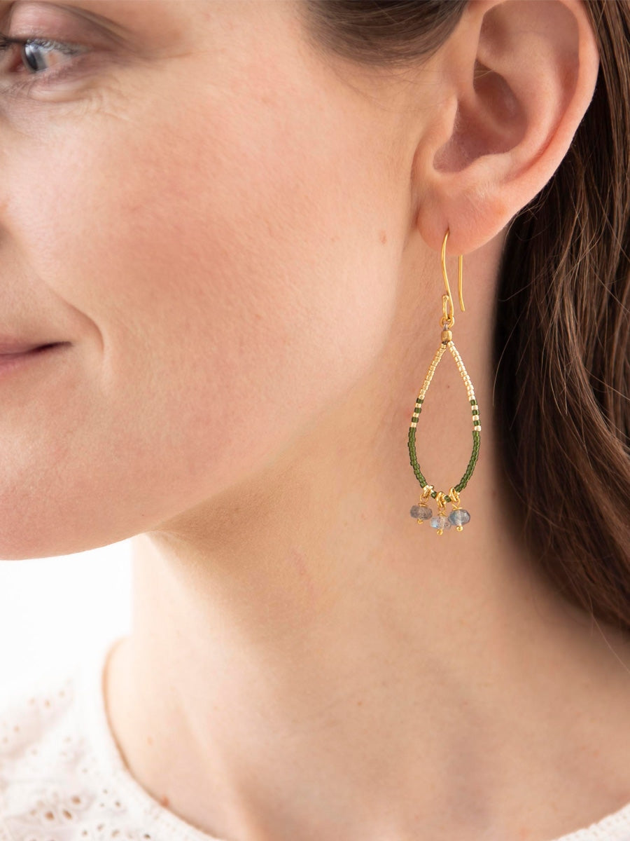 A Beautiful Story BECOMING labradorite gold earrings