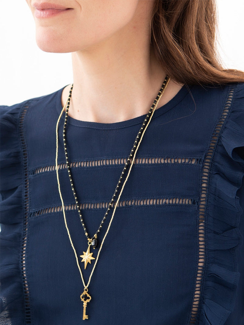 A Beautiful Story FANTASY black onyx gold necklace