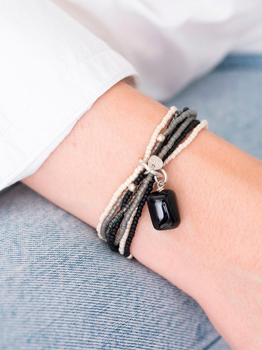 A Beautiful Story NIRMALA black onyx silver bracelet