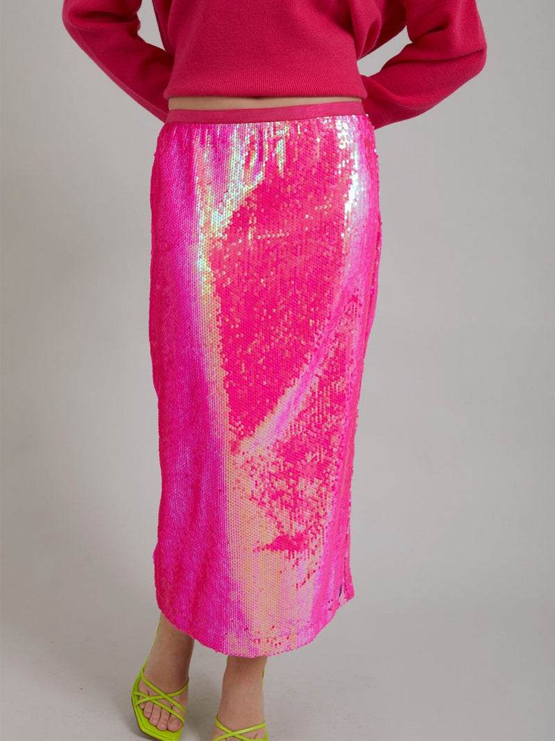 Coster Copenhagen Long skirt in sequins Neon pink