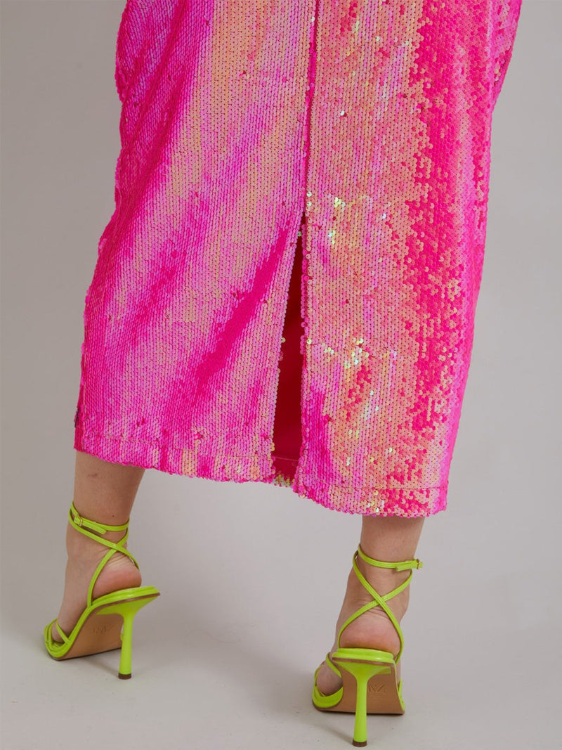Coster Copenhagen Long skirt in sequins Neon pink