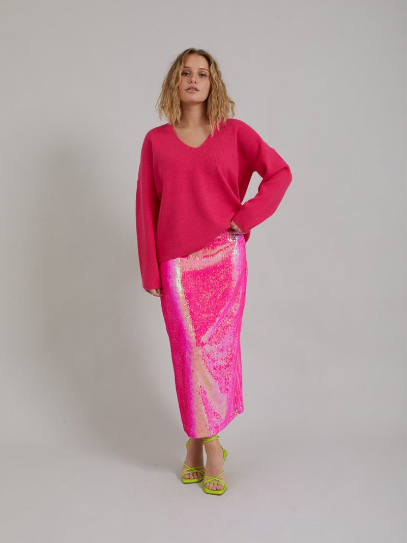 Coster Copenhagen Long skirt in sequins Neon pink