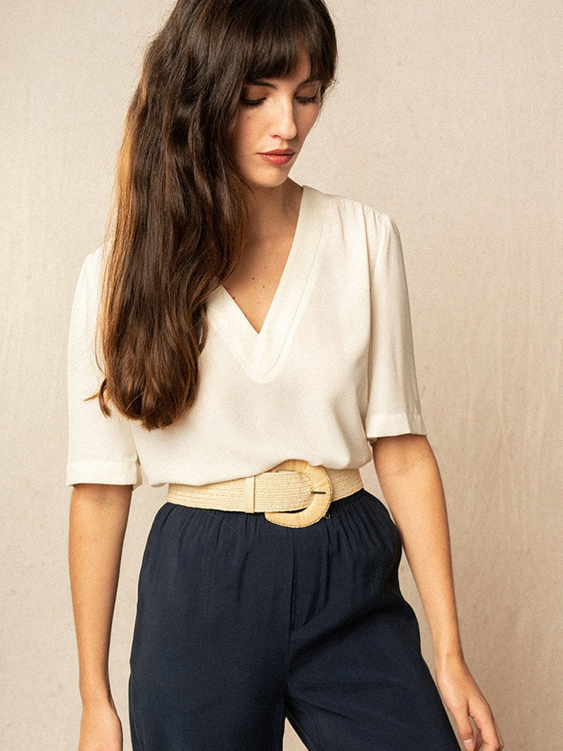 Grace & Mila India woven top Ecru