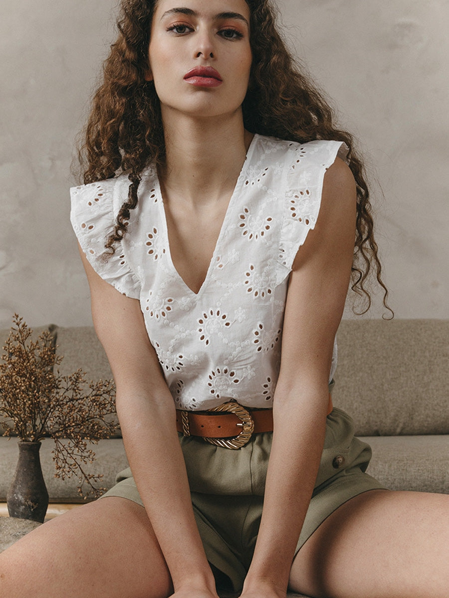 Grace & Mila Jordi Woven Top Ecru
