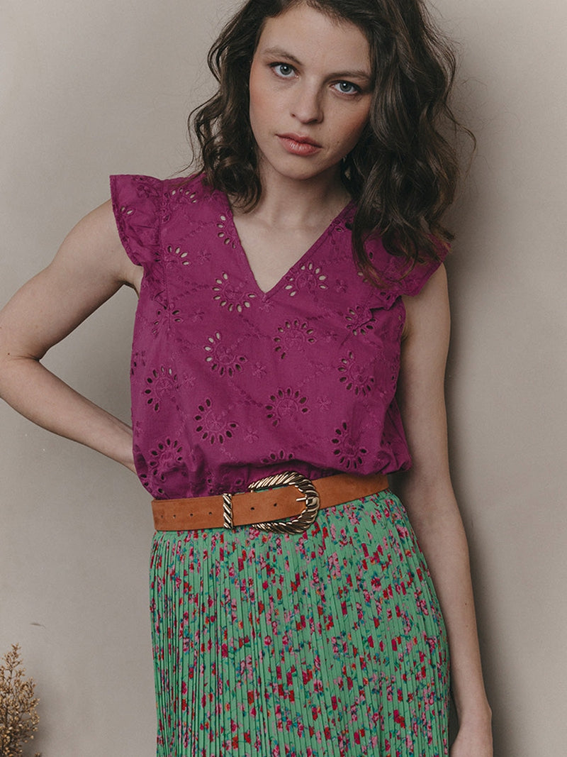 Grace & Mila Jordi Woven Top Pivoine