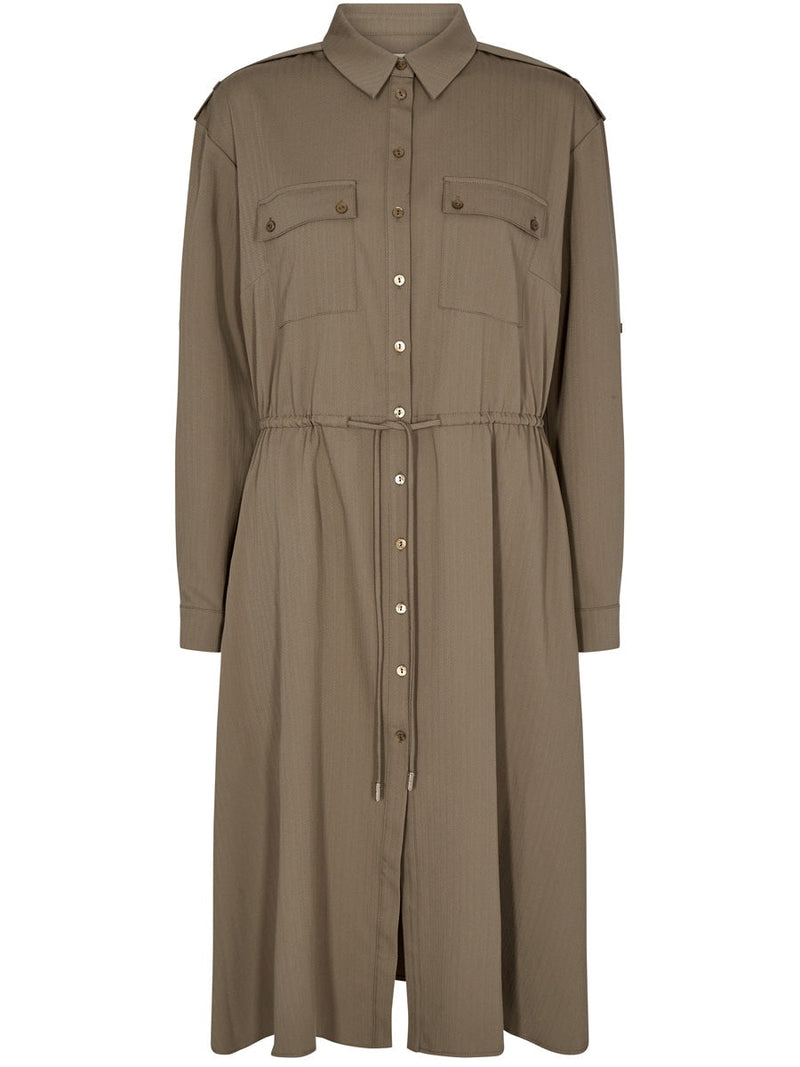 Mos Mosh WANI soft herringbone dress capers green