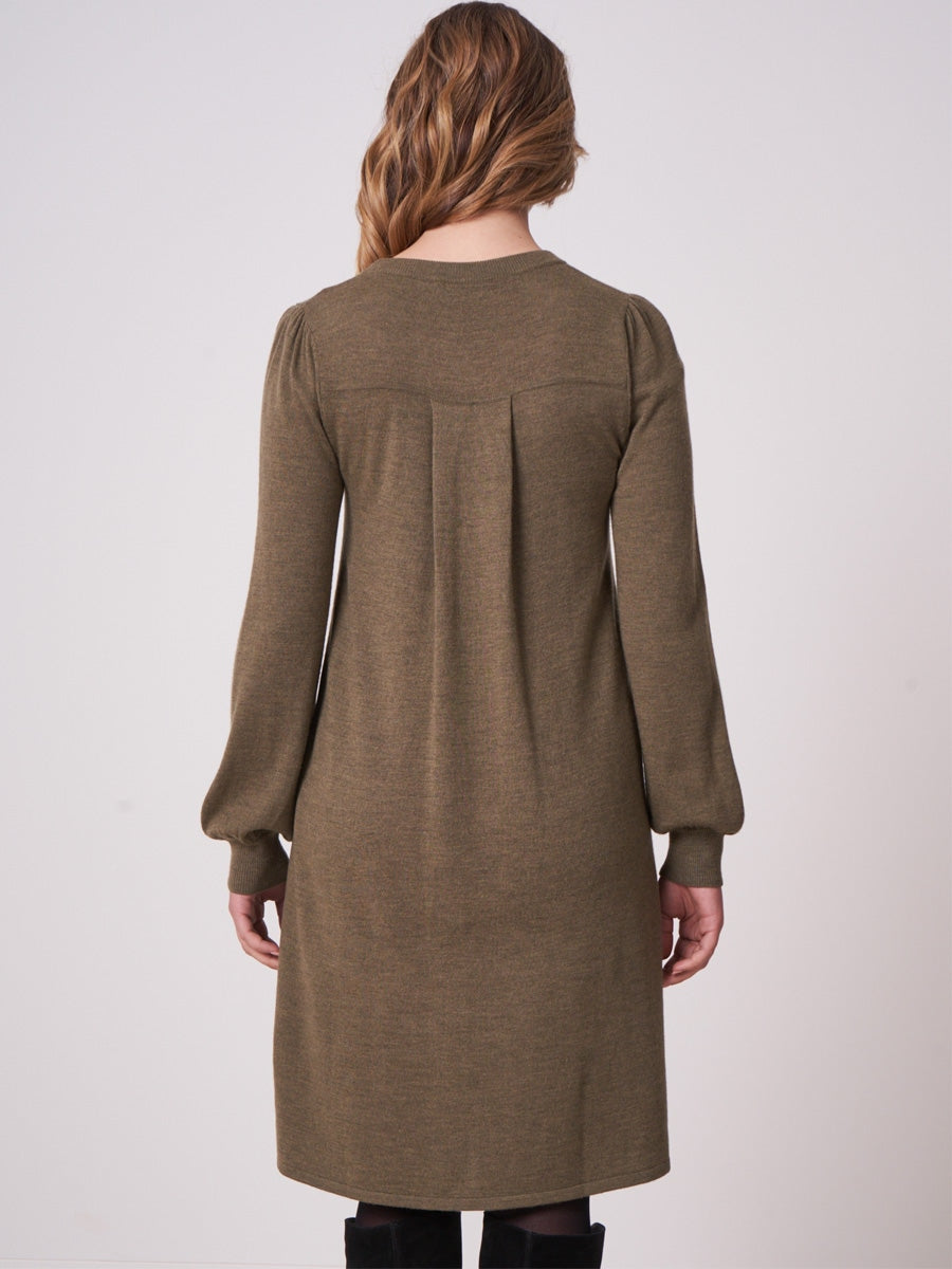 Repeat Cashmere A-line knitted dress olive