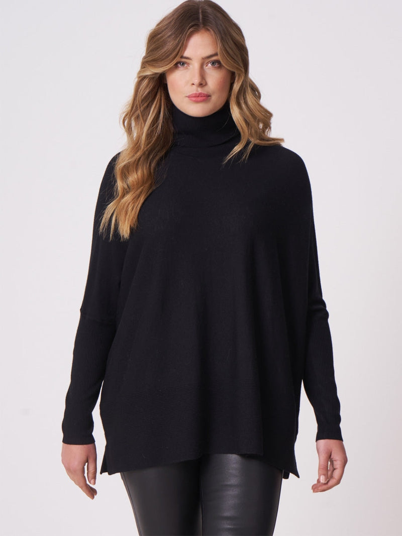 Repeat Cashmere Poncho sweater with turtleneck black