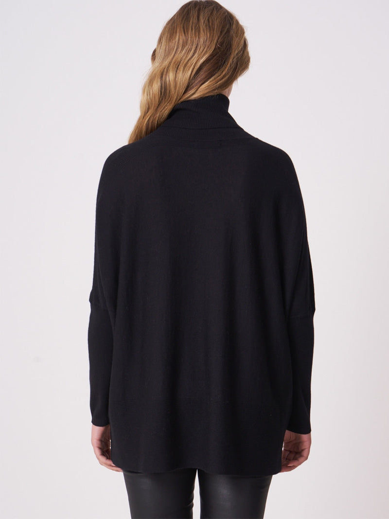 Repeat Cashmere Poncho sweater with turtleneck black