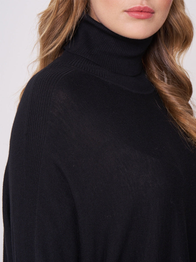 Repeat Cashmere Poncho sweater with turtleneck black