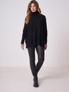 Repeat Cashmere Poncho sweater with turtleneck black