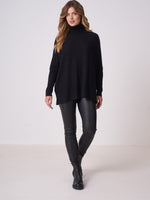 Repeat Cashmere Poncho sweater with turtleneck black