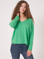 Repeat Cashmere sweater with v-neck basil
