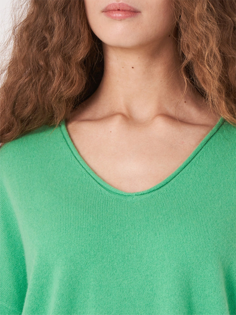 Repeat Cashmere sweater with v-neck basil