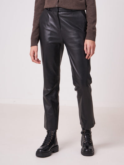 Repeat Cashmere Wide leather pants black