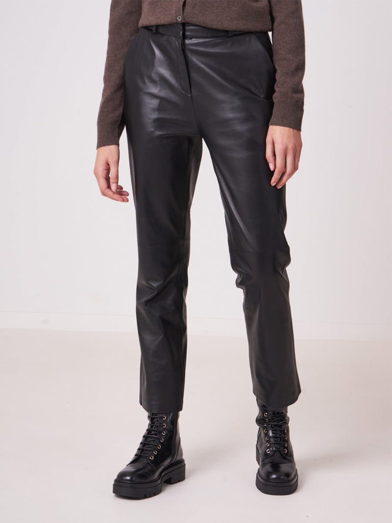 Repeat Cashmere Wide leather pants black