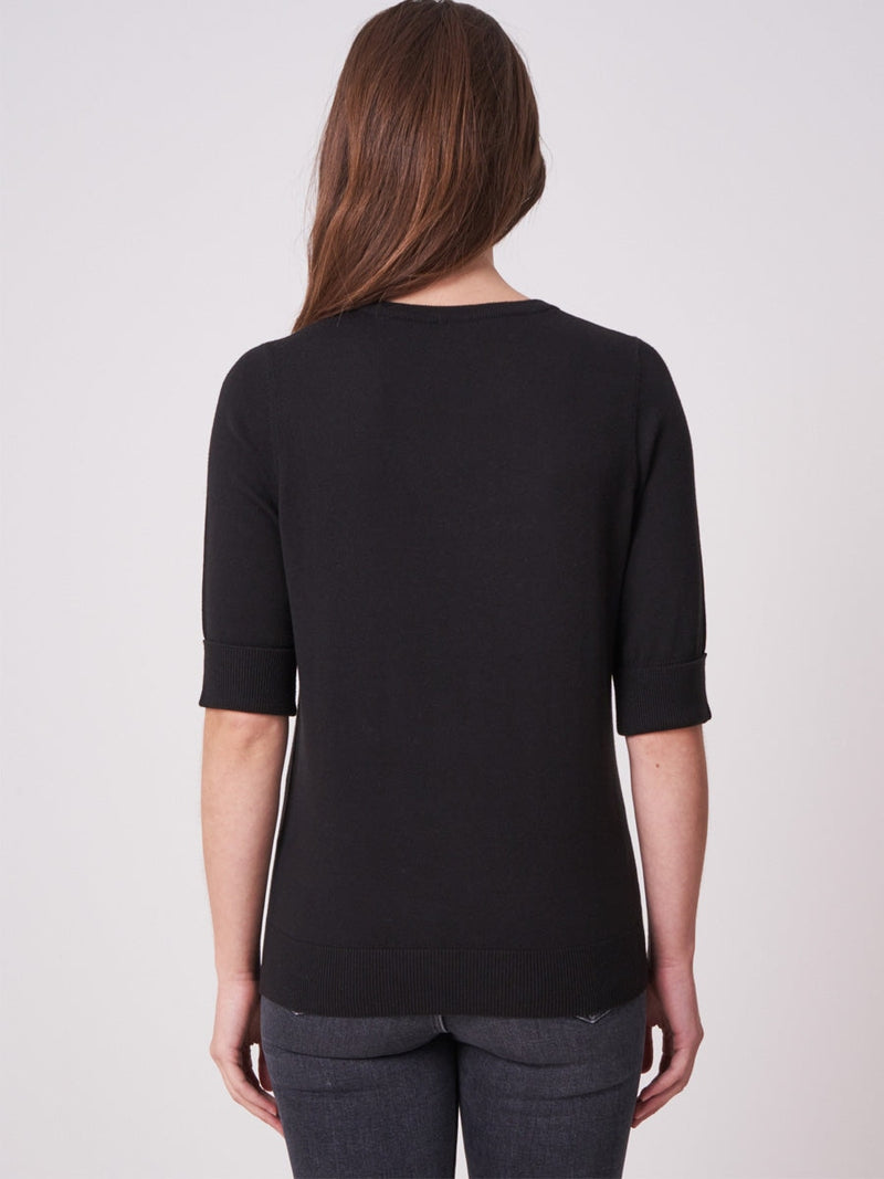 Repeat Cashmere Short sleeve pullover Black