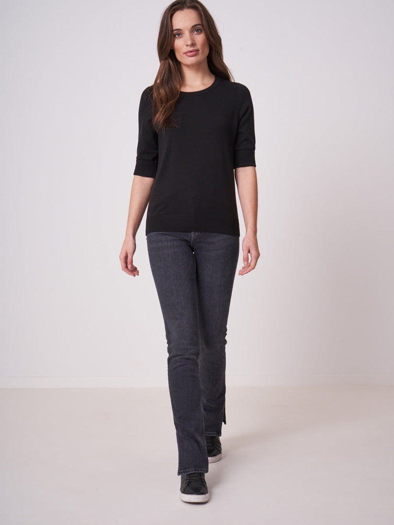 Repeat Cashmere Short sleeve pullover Black