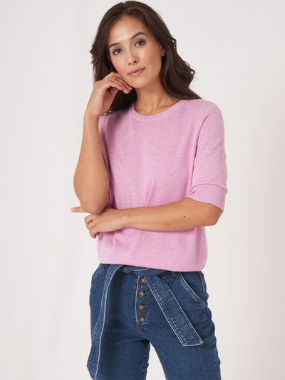 Repeat Cashmere Short sleeve pullover Orchid