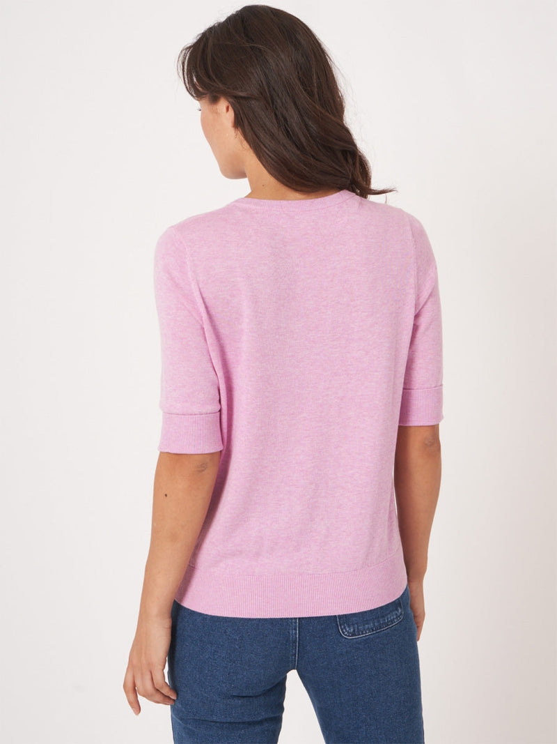 Repeat Cashmere Short sleeve pullover Orchid