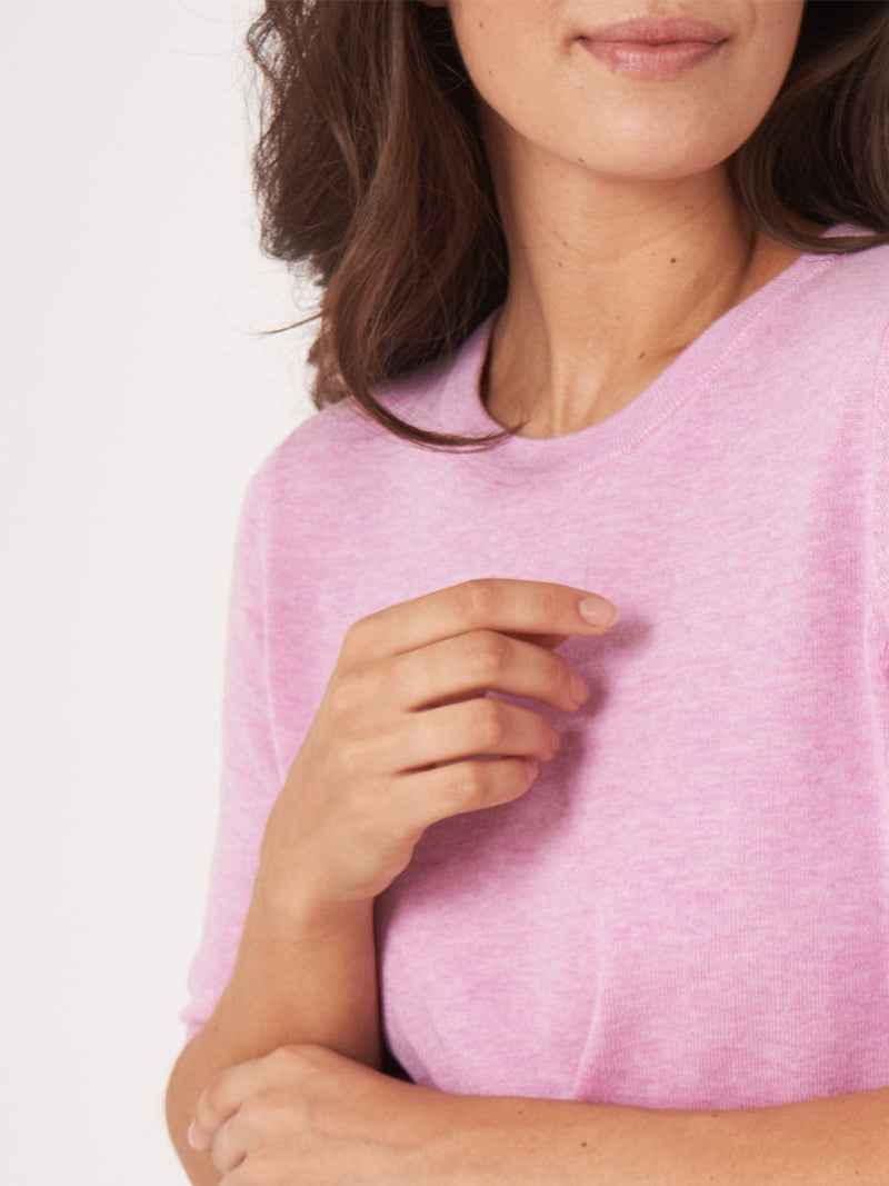 Repeat Cashmere Short sleeve pullover Orchid