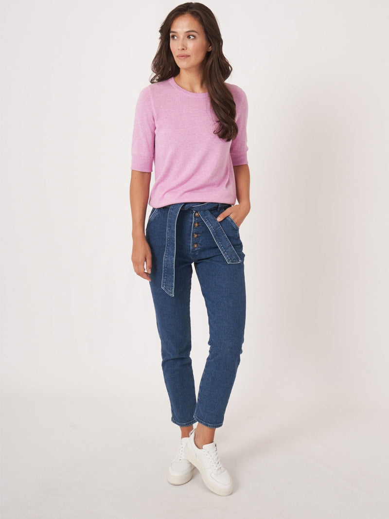 Repeat Cashmere Short sleeve pullover Orchid