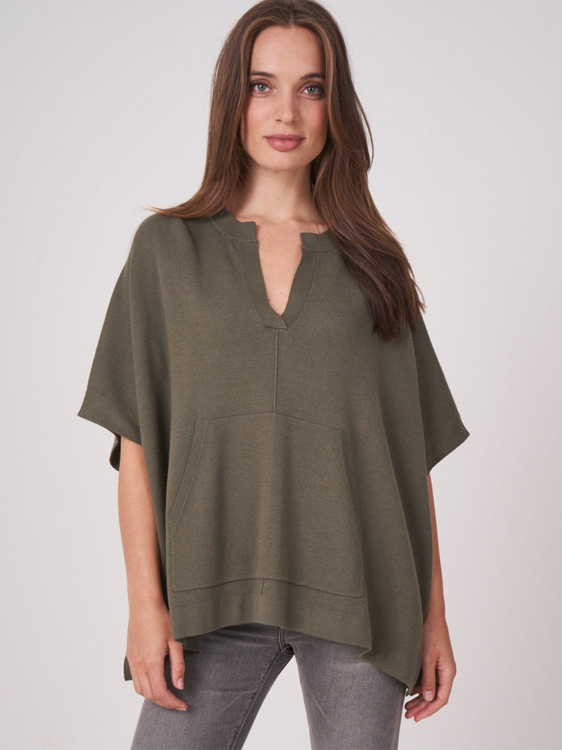 Repeat Cashmere Sweater with short sleeves mud