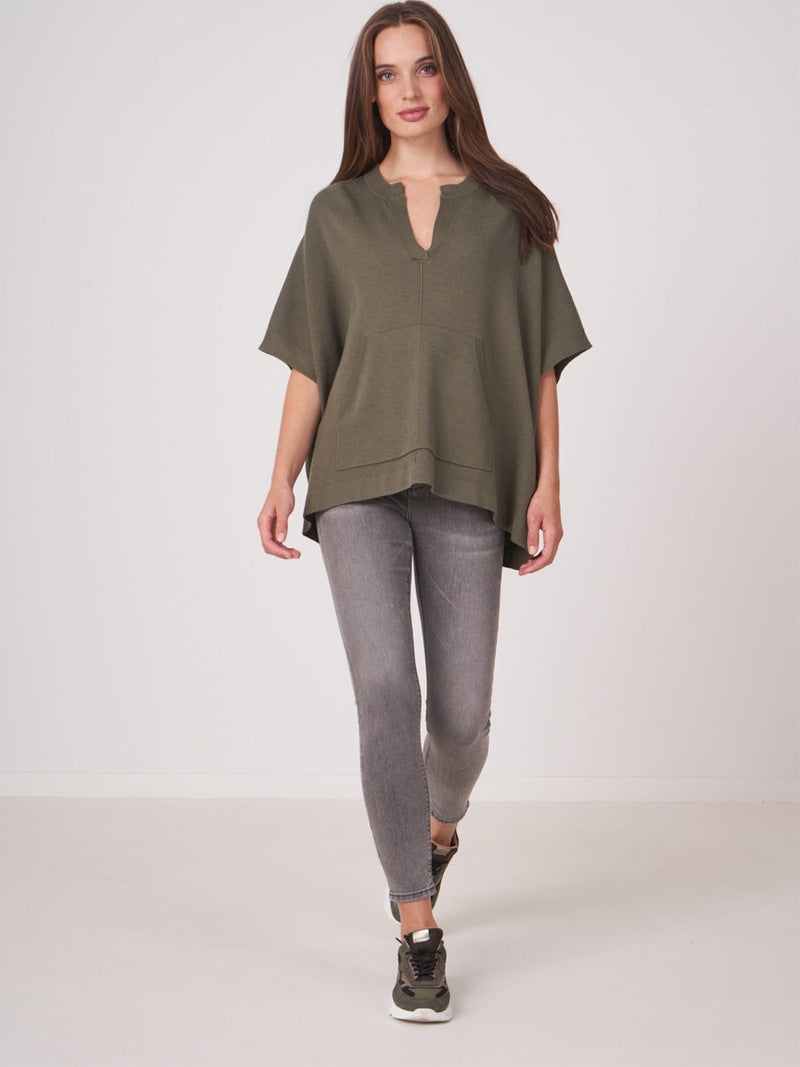 Repeat Cashmere Sweater with short sleeves mud