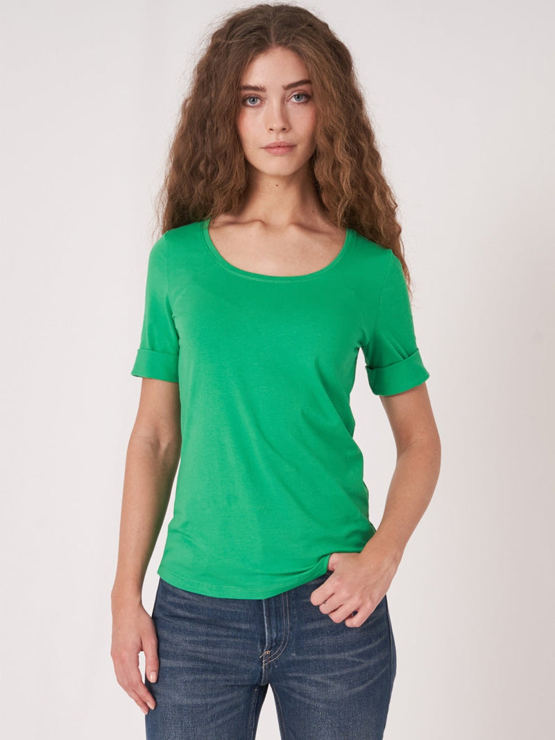 Repeat T-shirt with rolled up sleeves Green