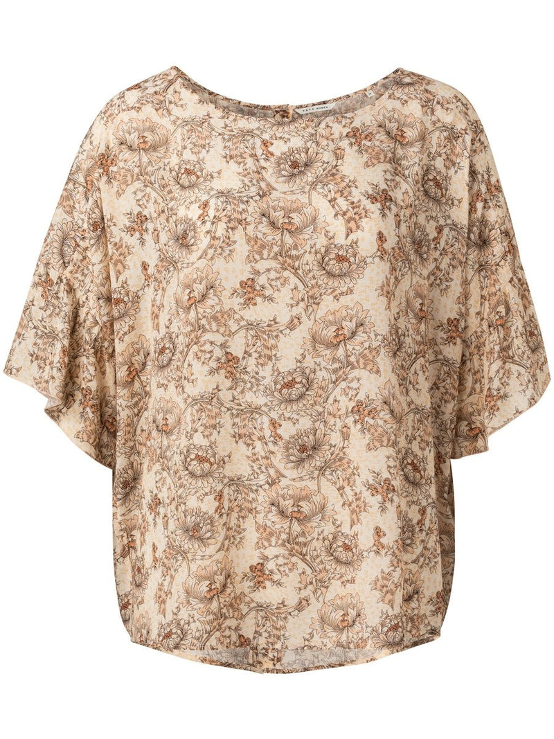 Printed top w. ruffled sleeve