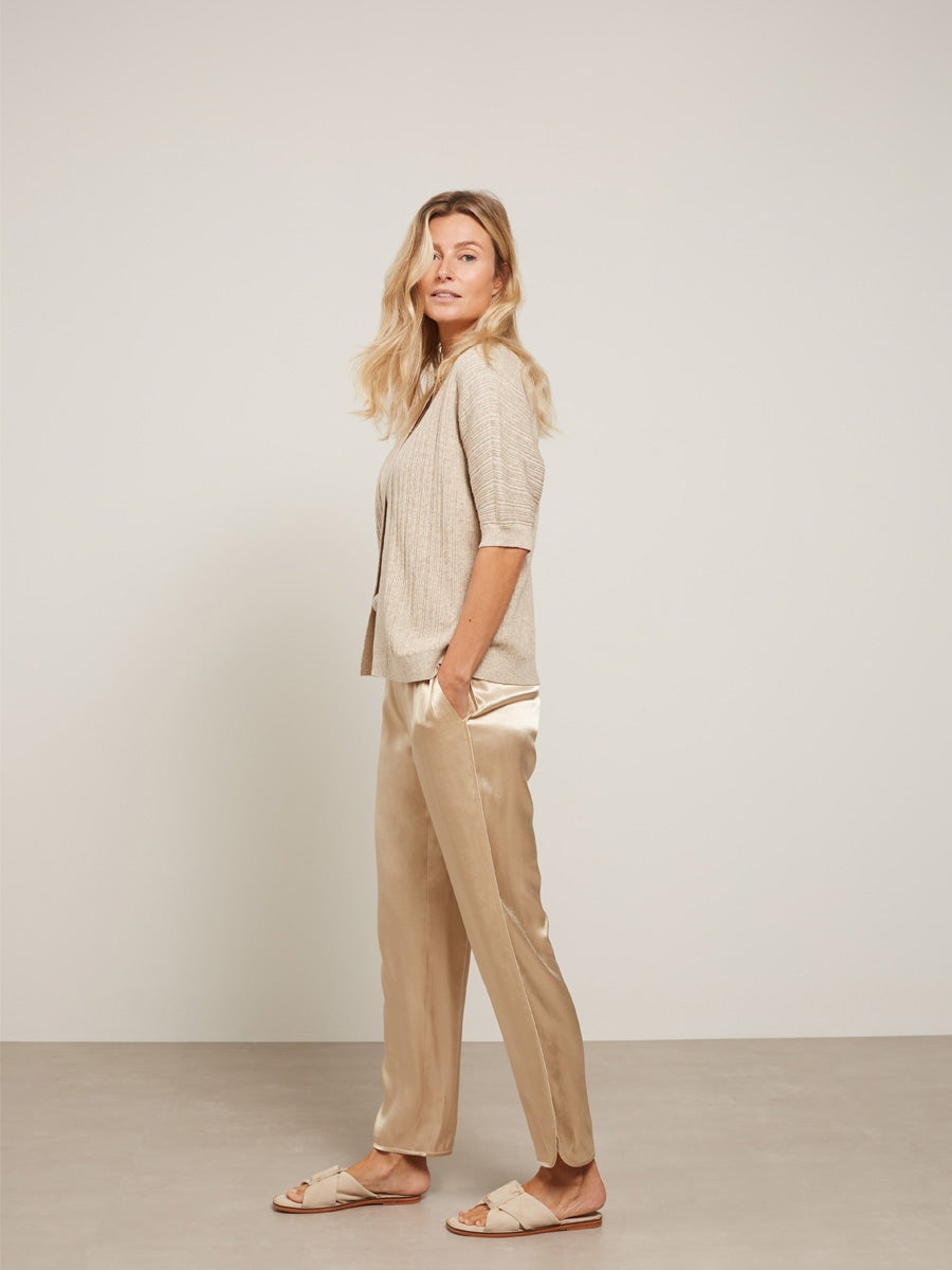 YAYA Satin jogging trousers Safari Sand